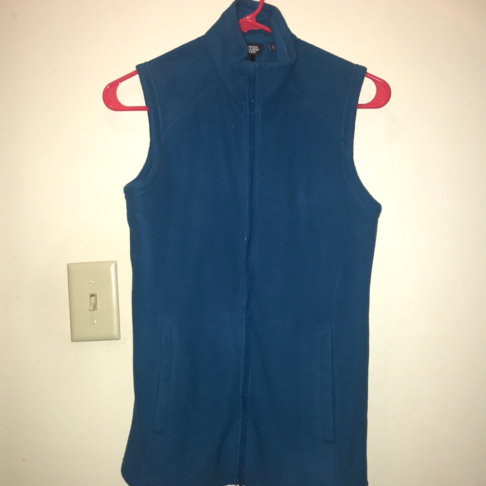 A blue Eastern Mountain Sports full zip vest